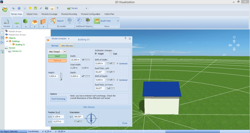 PV*SOL program working screen with a sample window for editing parameters of designed objects. Own elaboration on the basis of the PV*SOL premium 2021 software from [https://valentin-software.com/en/products/pvsol-premium/|Valentin Software GmbH].
