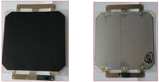 Photovoltaic cell of IBC type with front and back view. Own elaboration.