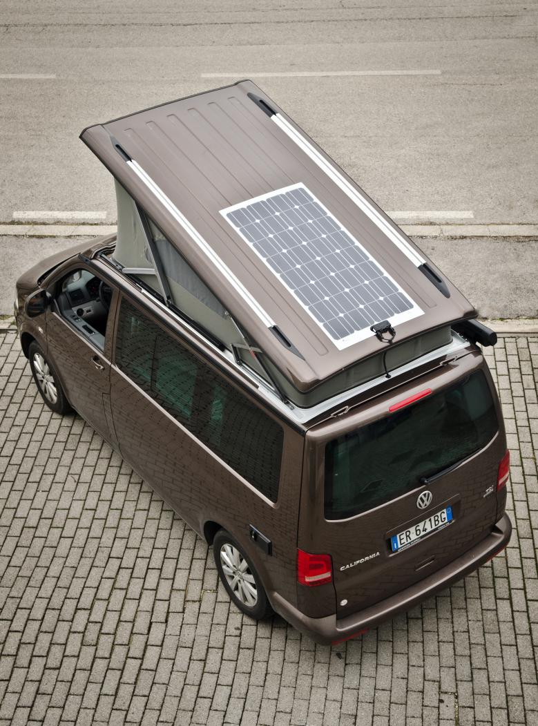 Solbian Flex CP Series modules used in a Volkswagen T5 California by Solbian Energie Alternative SRL. Photo used with permission from [https://www.solbian.eu/en/|Solbian Energie Alternative SRL].
