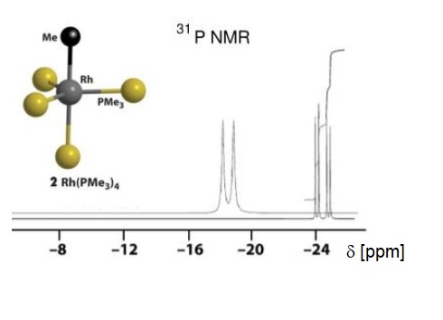 Widmo 31P NMR cząsteczki z atomem centralnym Rodu.