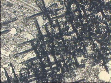 Zdjęcie powierzchni krzemu trawione w roztworze DMF-LiCl uzyskane za pomocą mikroskopu optycznego.